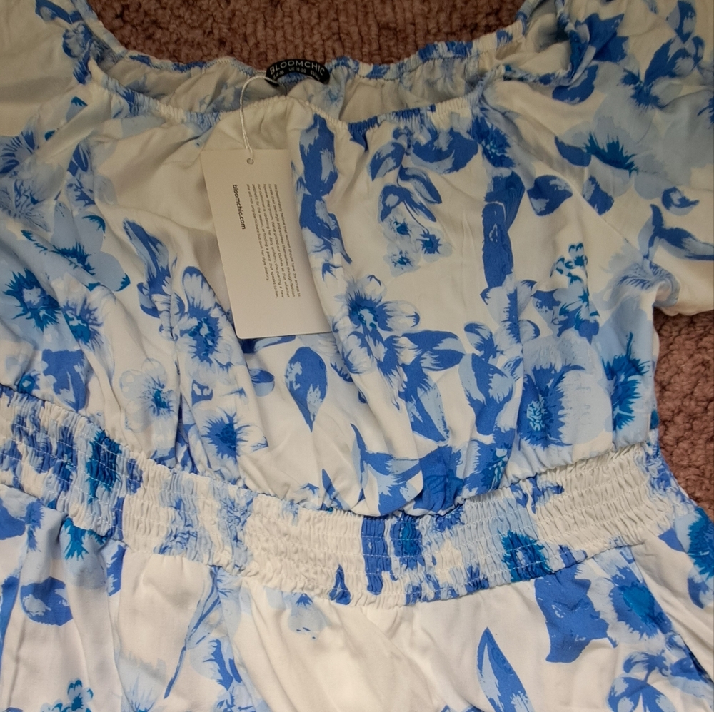 Summer Dress Floral Blue and White - Picture 5 of 7